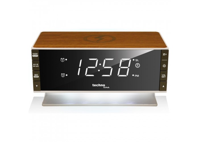 Годинник настільний з радіо Technoline WT487 Wireless Mobile Charging White/Brown (WT487)