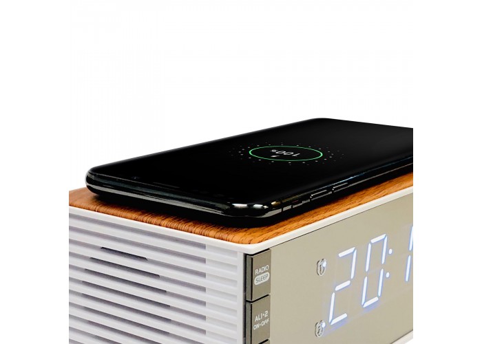 Годинник настільний з радіо Technoline WT487 Wireless Mobile Charging White/Brown (WT487)