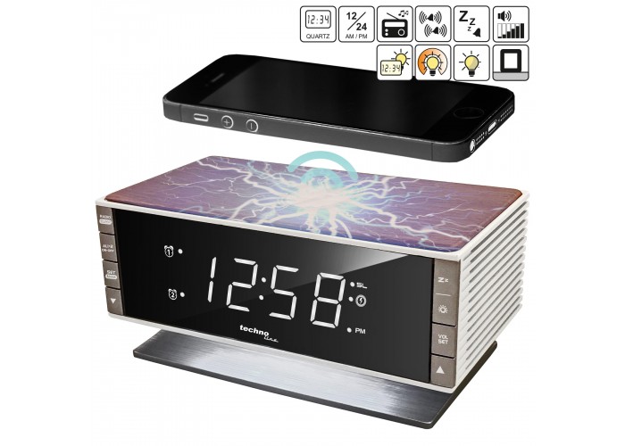 Годинник настільний з радіо Technoline WT487 Wireless Mobile Charging White/Brown (WT487)