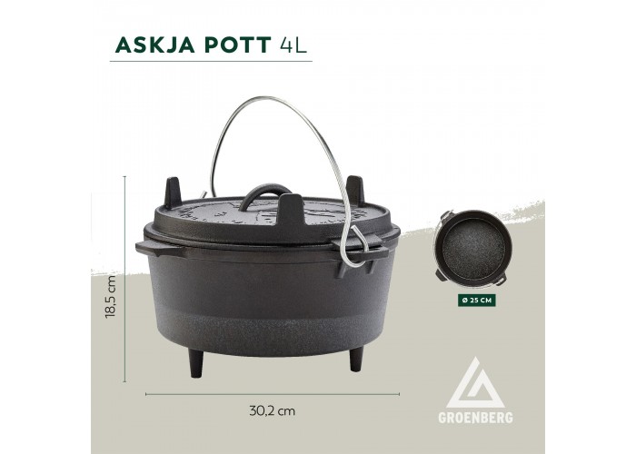 Казан з кришкою Groenberg Askja Pot 25 cm / 4 L Black (266016)