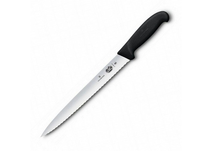 Ніж кухонний Victorinox Fibrox Slicing для нарізки 25 см серрейторна заточка (Vx54433.25)