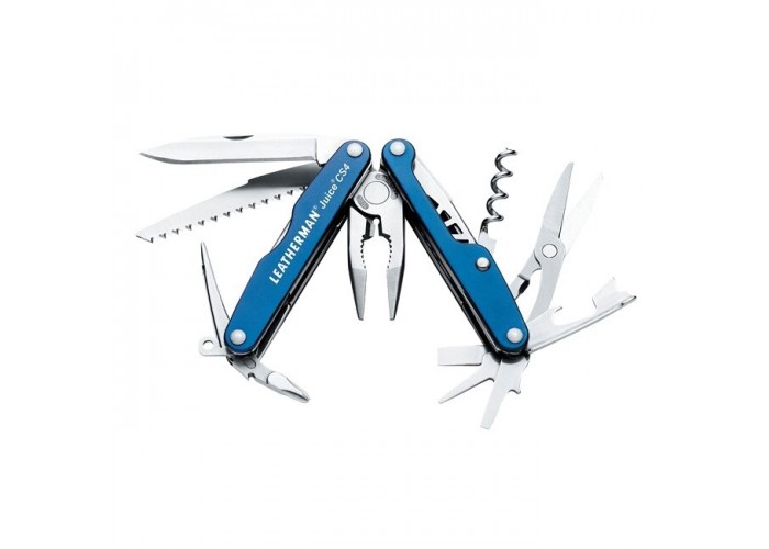 Мультитул Leatherman Juice CS4-Glacier Blue, шкіряний чохол, бляшана коробка