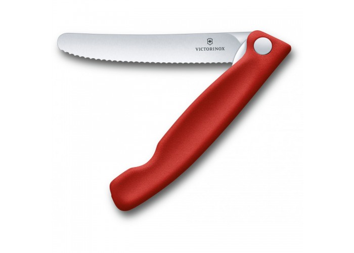 Кухонный нож Victorinox SwissClassic Foldable Paring 11см закругл.нос, волн. с крас. ручкой (блистер)