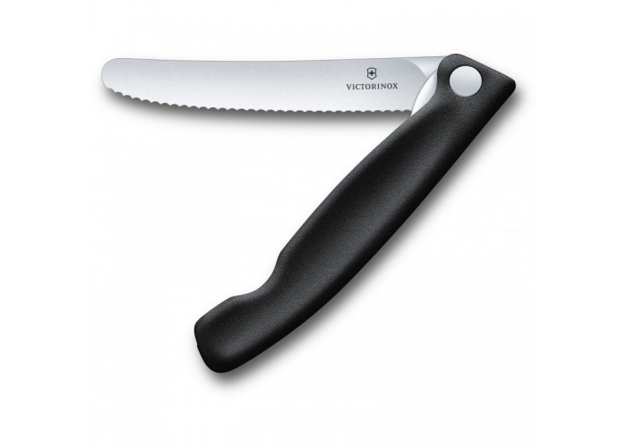Кухонный нож Victorinox SwissClassic Foldable Paring 11см закругл.нос, волн. с черн. ручкой (блистер)