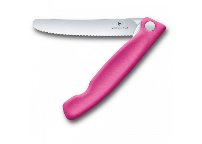 Кухонный нож Victorinox SwissClassic Foldable Paring 11см закругл.нос, волн. с роз. ручкой (блистер)
