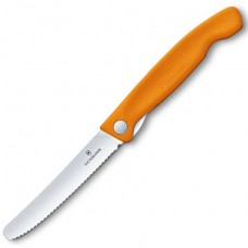 Кухонный нож Victorinox SwissClassic Foldable Paring 11см закругл.нос, волн. с оранж. ручкой (блистер)