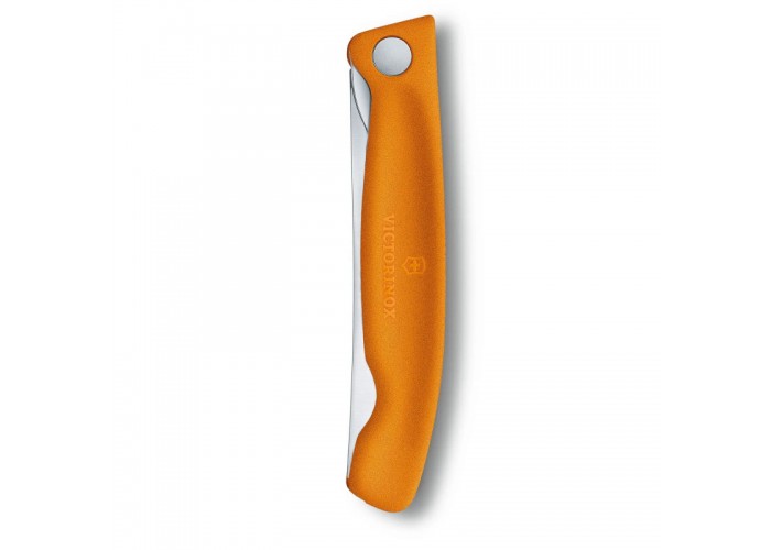 Кухонный нож Victorinox SwissClassic Foldable Paring 11см закругл.нос, волн. с оранж. ручкой (блистер)