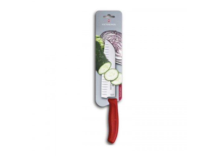 Кухонный нож Victorinox SwissClassic Santoku 17см рифл. с крас. ручкой (блистер)