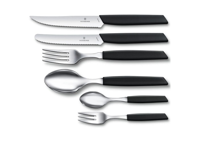 Кухонный нож Victorinox Swiss Modern Tomato&Sausage 11см закругл.нос, волн. с черн. ручкой