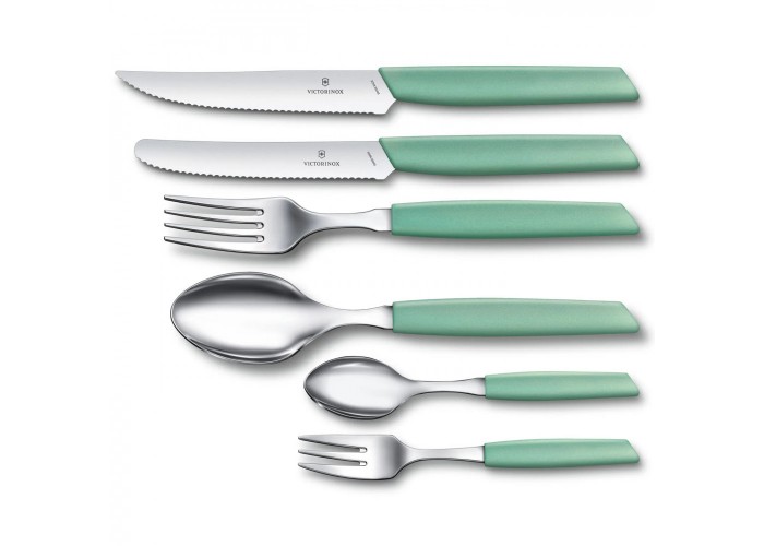 Кухонный нож Victorinox Swiss Modern Tomato&Sausage 11см закругл.нос, волн. с мятн. ручкой