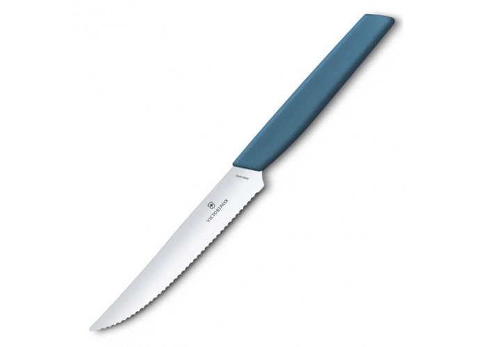 Кухонный нож Victorinox Swiss Modern Steak&Pizza 12см волн. с син. ручкой
