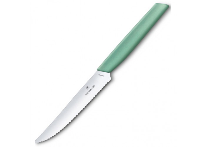 Кухонный нож Victorinox Swiss Modern Steak&Pizza 12см волн. с мятн. ручкой