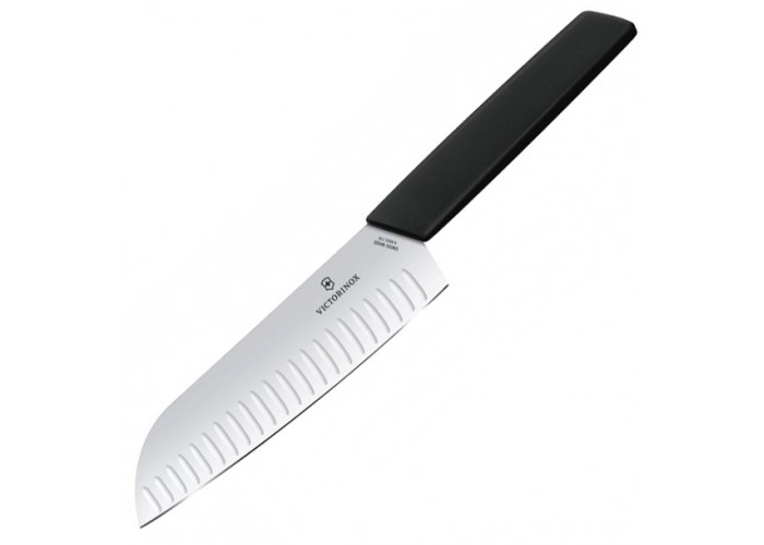 ДубльКухонный нож Victorinox Swiss Modern Santoku 17см рифл. с черн. ручкой (блистер)