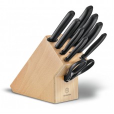 Набор кухонный Victorinox SwissClassic Cutlery Block 9шт с черн. ручкой с подст. (6 ножей, точило, вилка, ножни