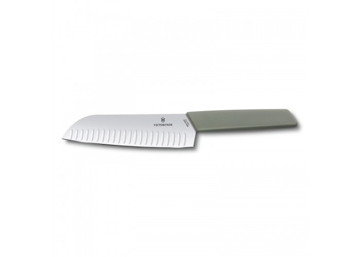 Кухонный нож Swiss Modern Santoku  17см рифл. с зел. ручкой (блистер)