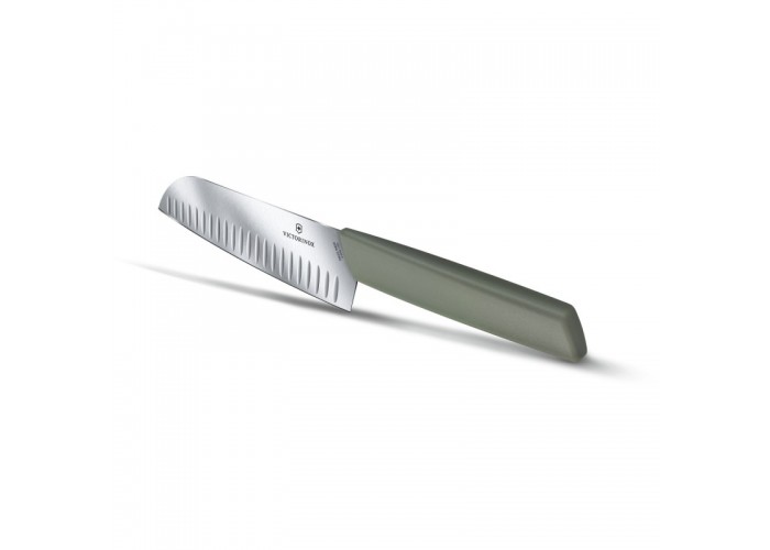 Кухонный нож Swiss Modern Santoku  17см рифл. с зел. ручкой (блистер)