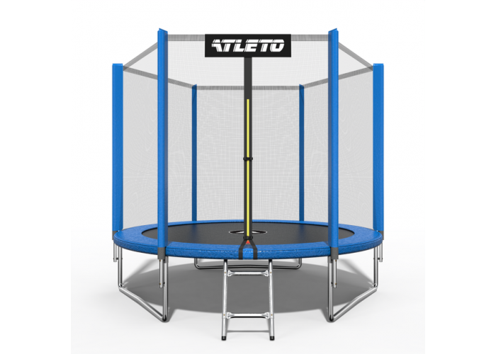 Батут Atleto 312 см з сіткою та драбинкою, синій