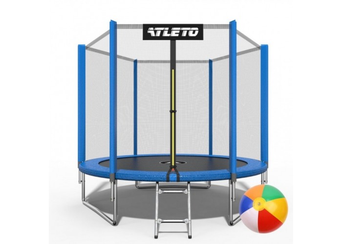 Батут Atleto 312 см з сіткою та драбинкою, синій