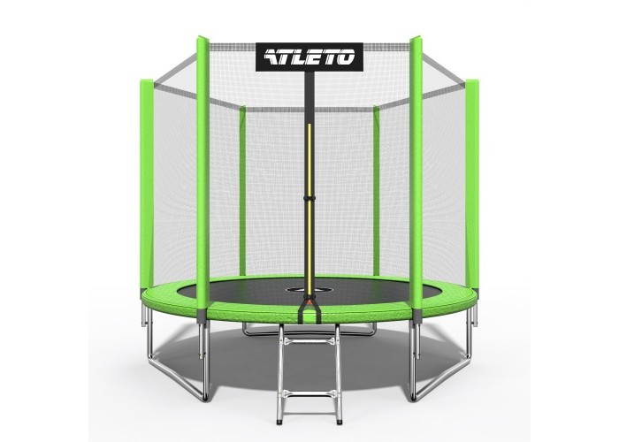 Батут Atleto 312 см з сіткою та драбинкою, зелений