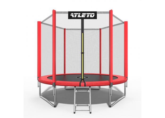 Батут Atleto 312 см з сіткою та драбинкою, червоний 