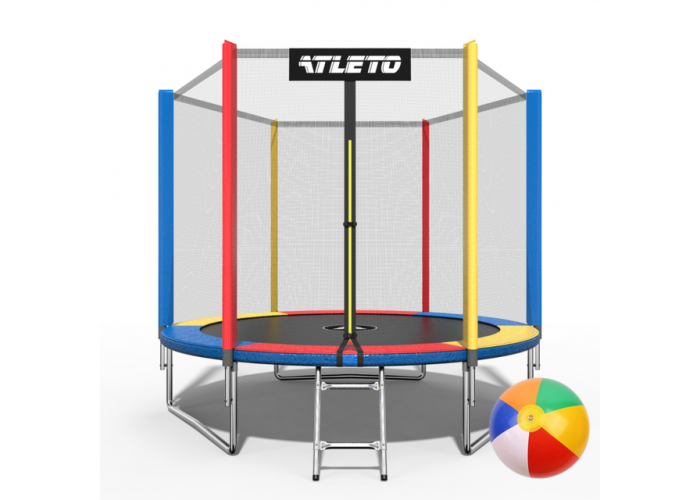 Батут Atleto 252 см з сіткою multikolor + подарунок м'ячик
