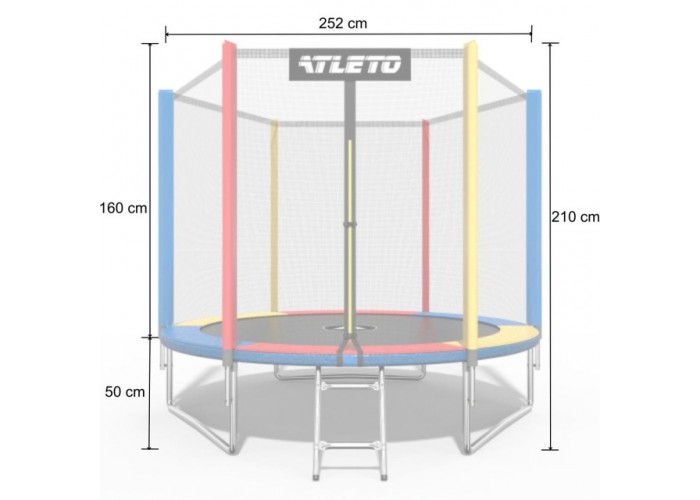 Батут Atleto 252 см з сіткою multikolor + подарунок м'ячик