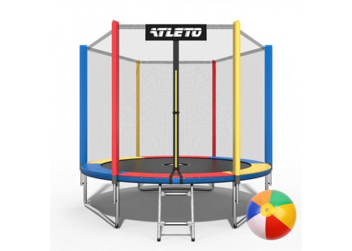 Батут Atleto 252 см з сіткою multikolor + подарунок м'ячик