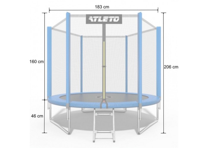 Батут Atleto  183 см з сіткою та драбинкою, синій