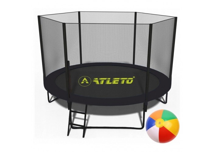 Батут з сіткою та драбинкою 312 см Atleto Black + подарунок м'ячик