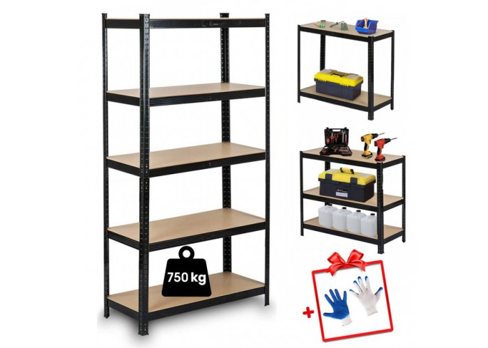 Стелаж металевий 150х70х30см Siker GoodTool P7030 чорний 5 полиць