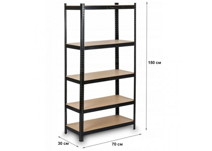 Стелаж металевий 150х70х30см Siker GoodTool P7030 чорний 5 полиць