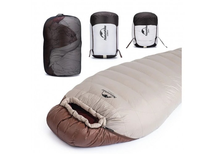 Спальник з натуральним пухом Naturehike Snowbird NH20YD001, p-р L, коричневий 720 г
