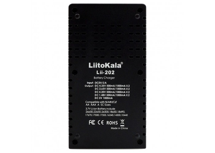 Зарядний пристрій Liitokala Lii-202, Ni-Mh/Li-ion/Li-Fe/LiFePO4, USB, Powerbank, LED, Box