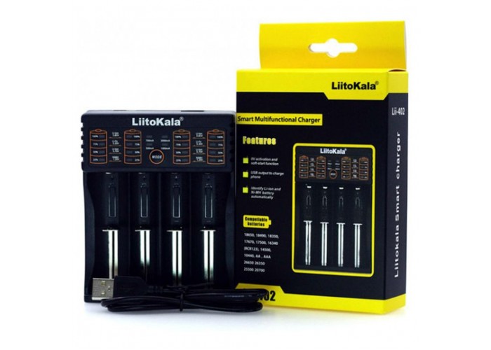 Зарядний пристрій Liitokala Lii-402, Ni-Mh/Li-ion/Li-Fe/LiFePO4, USB, Powerbank, LED, Box