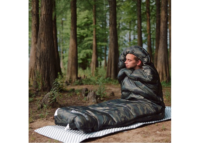 Спальний мішок з капюшоном Naturehike M320 CNK2350WS023, зелений камуфляж, правий