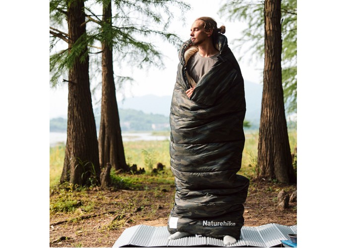 Спальний мішок з капюшоном Naturehike M320 CNK2350WS023, зелений камуфляж, правий