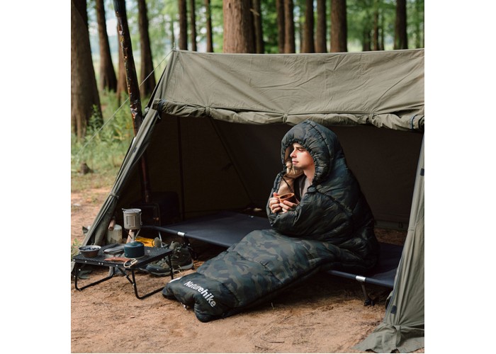 Спальний мішок з капюшоном Naturehike M320 CNK2350WS023, зелений камуфляж, правий