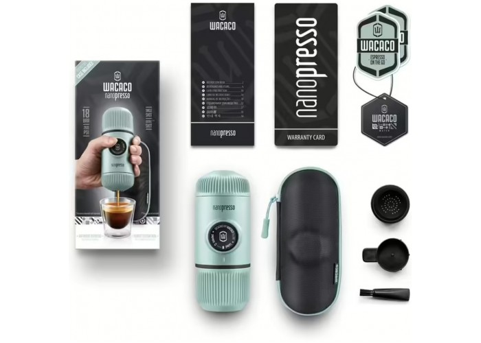 Портативна еспресо-кавоварка Wacaco Nanopresso блакитна з чохлом