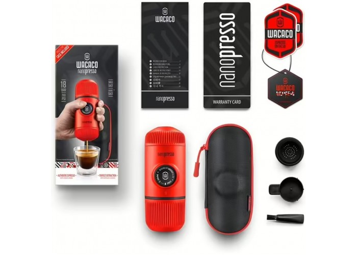 Портативна еспресо-кавоварка Wacaco Nanopresso червона з чохлом