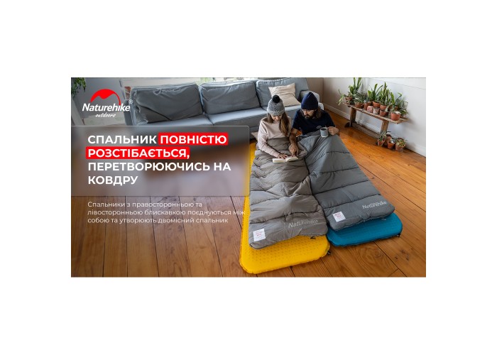 Спальник з капюшоном Naturehike M400 NH20MSD02, (1°C), правий, зелений