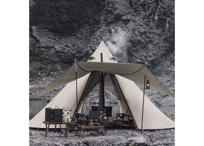 Тент-намет для кемпінгу Naturehike Ranch Pyramid NH20ZP014, 150D, 482*482*280 см, золотий (з п'ятьма стійками)