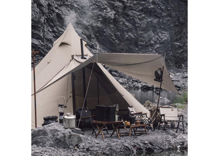 Тент-намет для кемпінгу Naturehike Ranch Pyramid NH20ZP014, 150D, 482*482*280 см, золотий (з п'ятьма стійками)