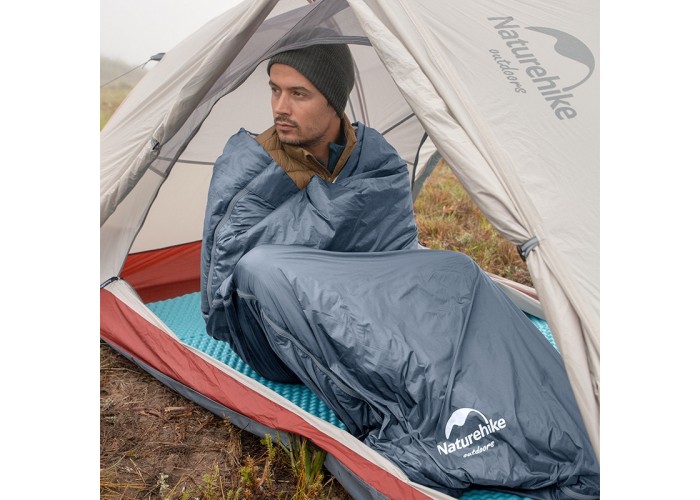 Спальник надлегкий Naturehike Ultralight LW180 NH21MSD09, (15°C), p-p M, правий, сіро-синій