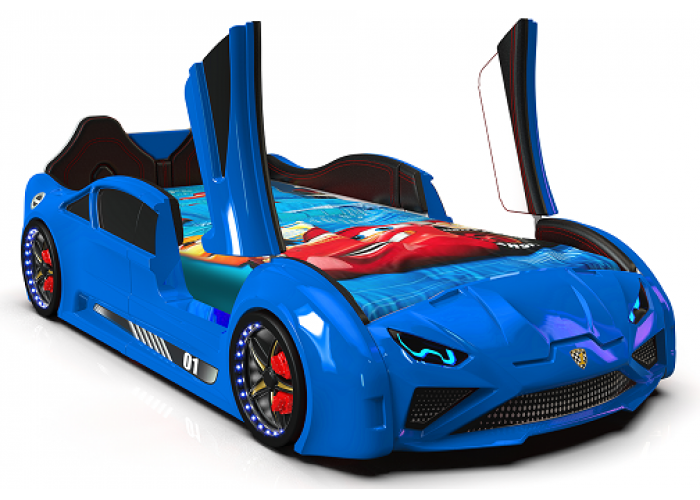 Ліжко машина пластикова Lamborghini синя, двері відчиняються, звукові ефекти, пульт