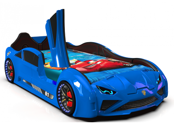 Ліжко машина пластикова Lamborghini синя, двері відчиняються, звукові ефекти, пульт
