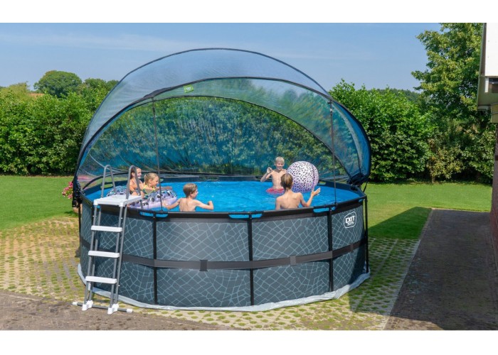 Басейн каркасний EXIT Black Leather Pool 427x122cm + sand filter pump, canopy, heat pump / black