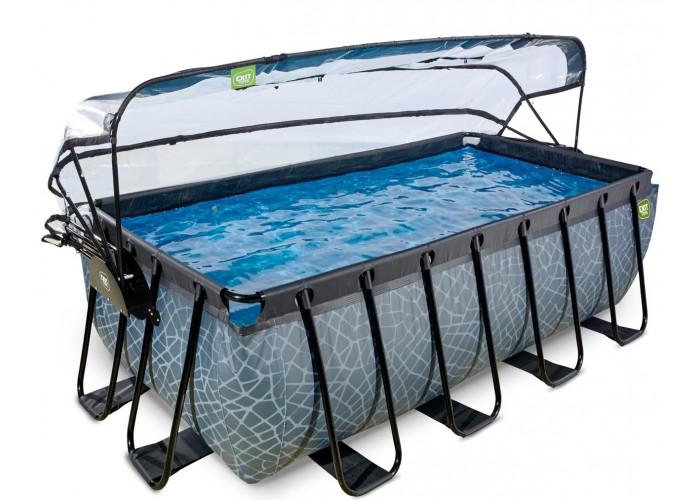 Басейн каркасний EXIT Stone Pool 400x200x122cm + тепловий насос grey (30.67.42.00)